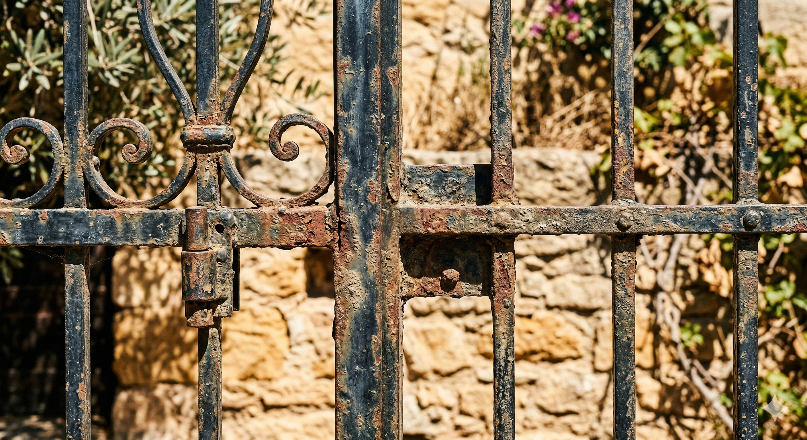 Avant : portail en fer forgé oxydé